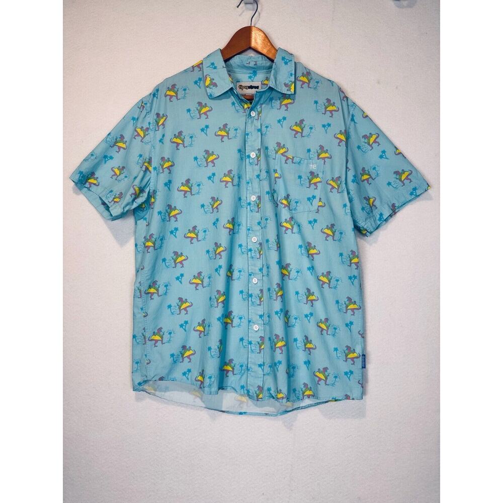Tipsy Elves Dinosaur Taco Mens XL Blue Short Sleeve Golf Party Fraternity Swim